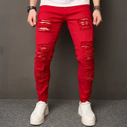 Men Street style Holes Skinny Beggar Jeans Good Quality Distressed Men's Slim Pencil Denim Pants Male Clothing 1111