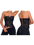 Sexy Lace-Up Backless Bandeau Top with Irregular Cutout Detail and Off-Shoulder Design for Trendy Street Style