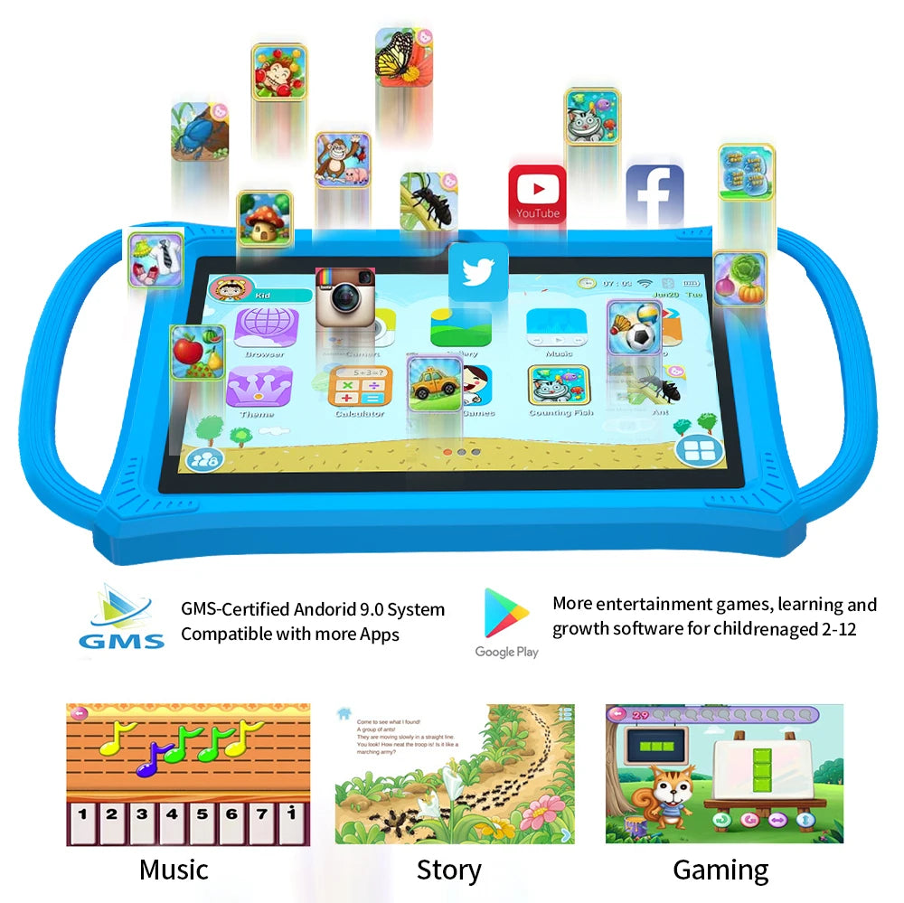 Kids Tablet 7.0 Inch Android 12 Quad Core 4GB RAM+64GB ROM 4500mAh Dual Camera WiFi Parental Control