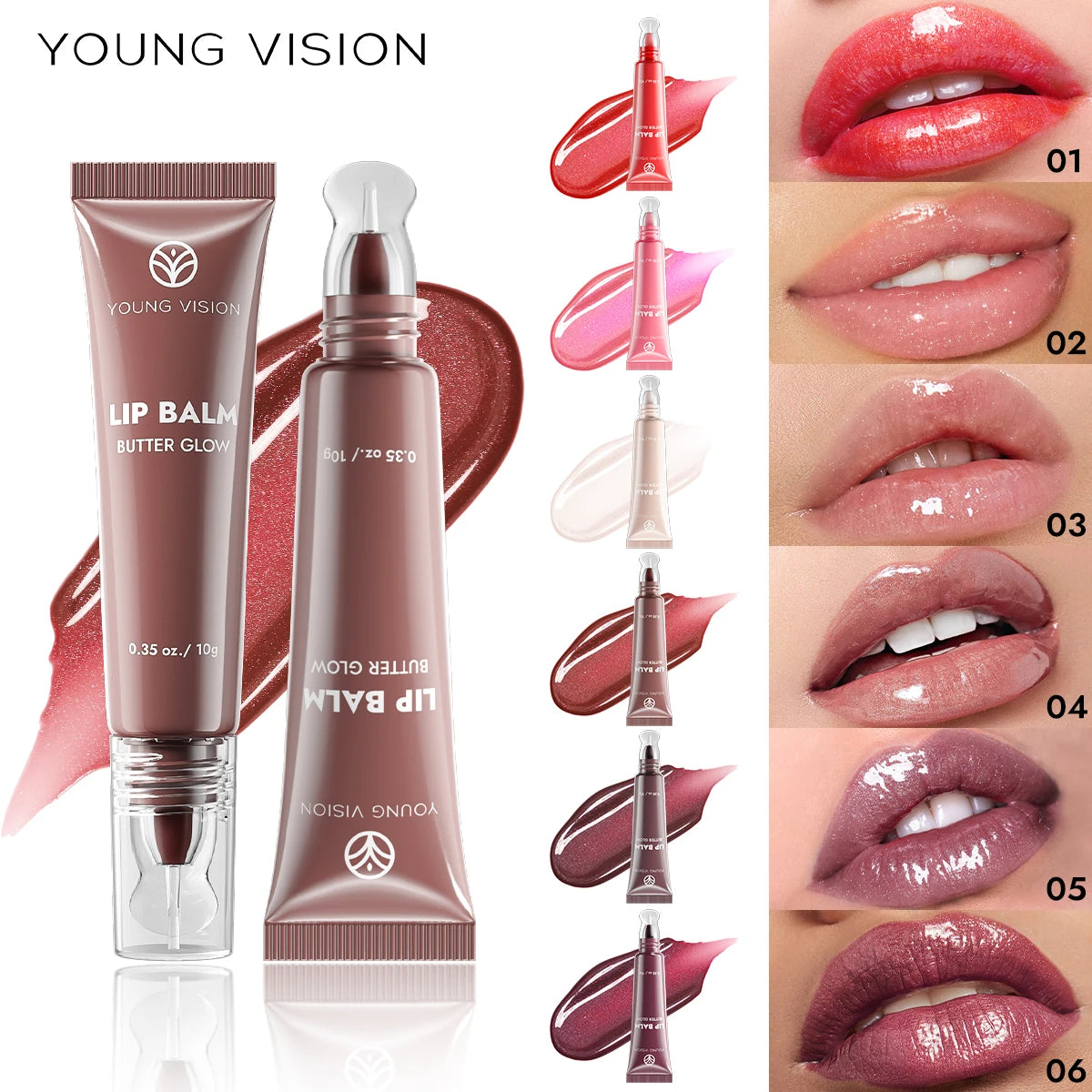 YOUNG VISION 6 Colors Fine Shimmering Hydrating Pipe Lip Gloss Moisturizing Crystal Gloss Lip Gloss Layering Lip Makeup