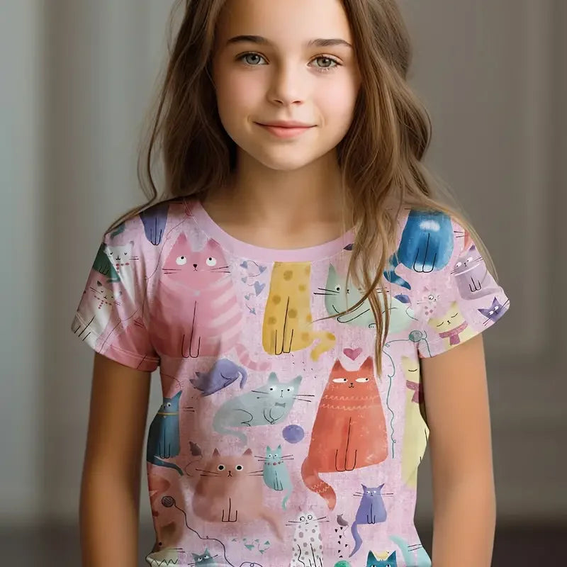 Kawaii Cat Cartoon T-Shirt