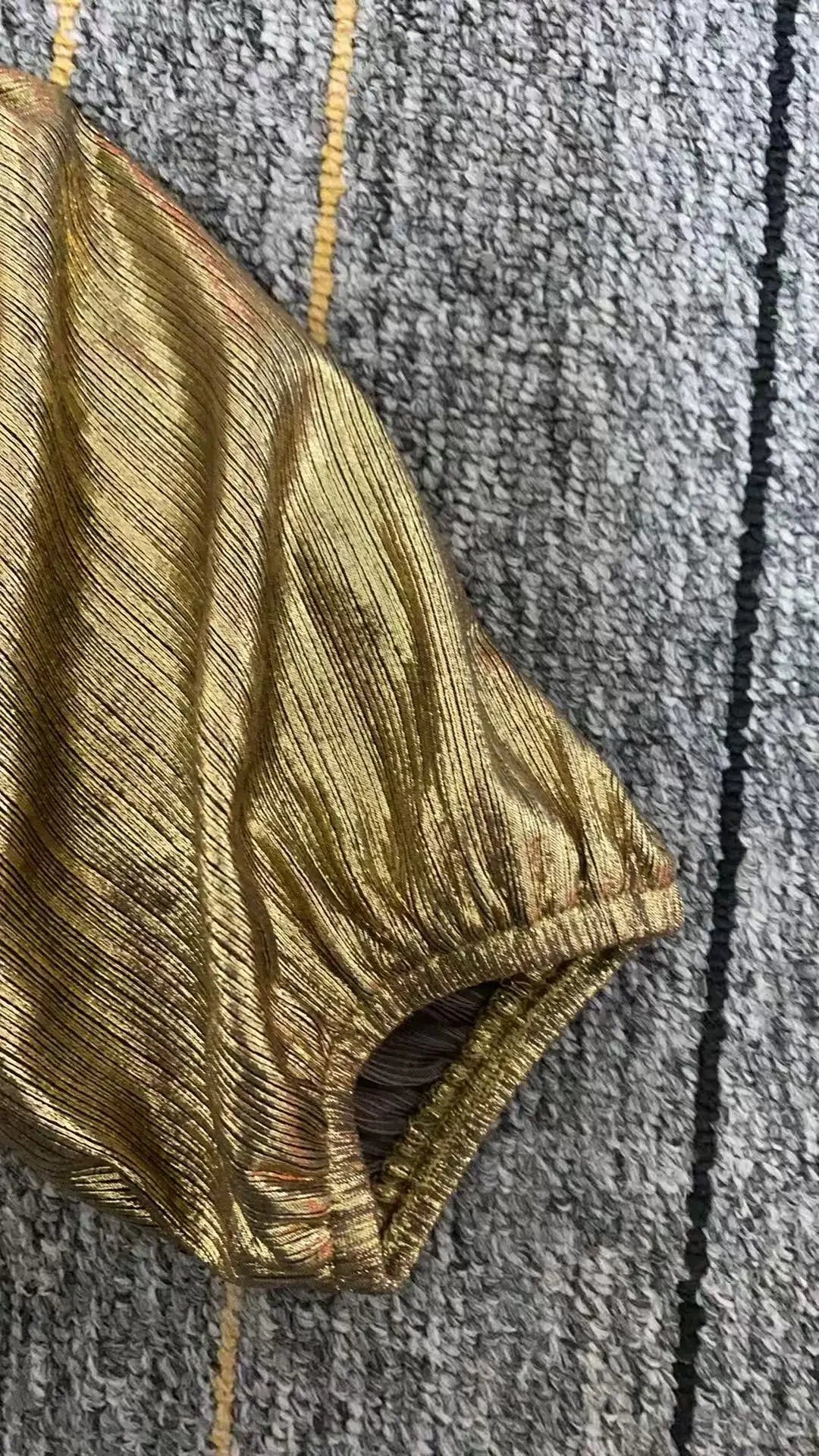 Wedding Prom Party Elegant Long Dresses Women Pleated V-Neck Dresses 2025 Spring Autumn Long Sleeves Gown Gold Holiday Dress