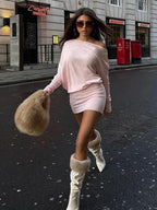 Off Shoulder Sexy Mini Dress Women Oblique Neck Long Sleeve Bodycon Dress Fall Winter Sexy Short Party Club Dresses