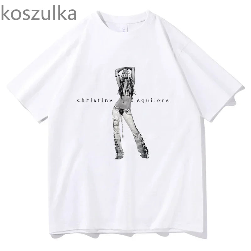 The 25th Anniversary of Christina Aguilera T-Shirt Unisex Fashion Men Women 100% Cotton Tee Shirt Graphic Aesthetic Tops Clothes H867-white