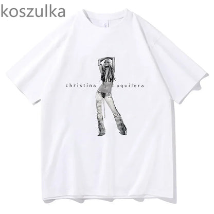 The 25th Anniversary of Christina Aguilera T-Shirt Unisex Fashion Men Women 100% Cotton Tee Shirt Graphic Aesthetic Tops Clothes H867-white