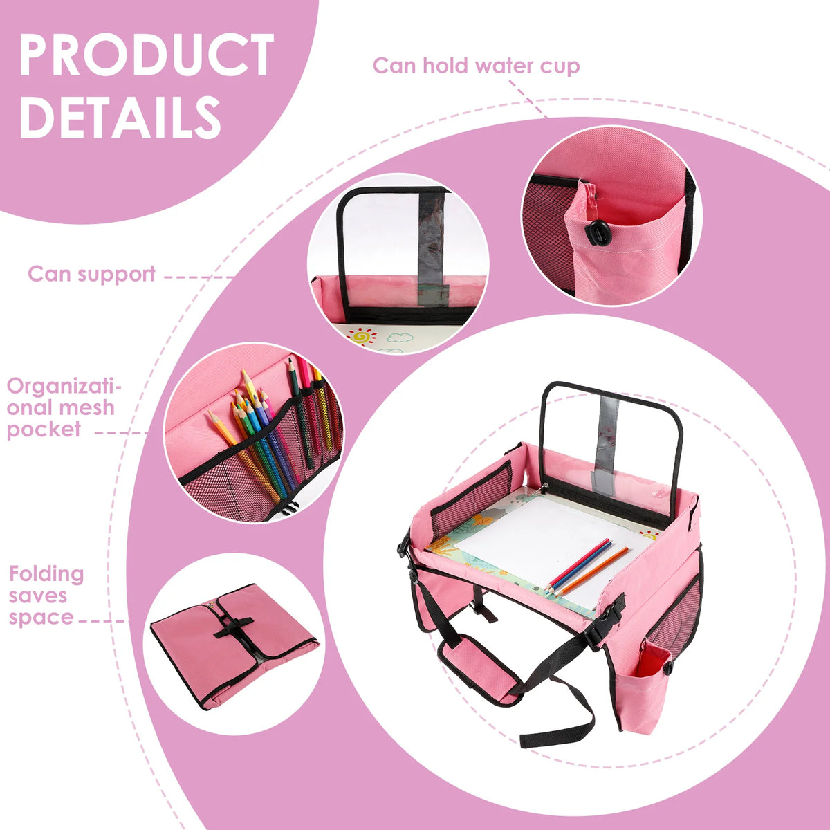 Kids Car Seat Tray Stable Traveling Tray Versatile Car Seat Tray Detachable Car Seat Table Trays Airplane Lap Desk Organizer