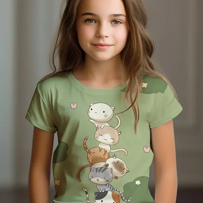 Kawaii Cat Cartoon T-Shirt
