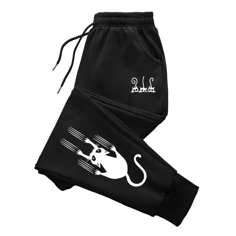 Cute Cat Print Sweatpants for Woman All Season Daily Casual Sporty Jogging Pants Girls Home Outdoor Comfort Breathable Trousers Black