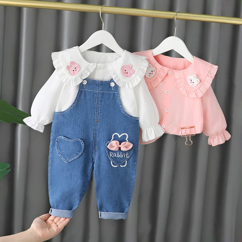 Baby Girl Shirt & Denim Overalls