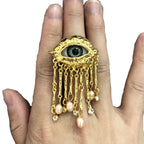 Devil's Eye Tassel Ring — Vintage Pearl Statement Ring for Women adjustable ring ring 2