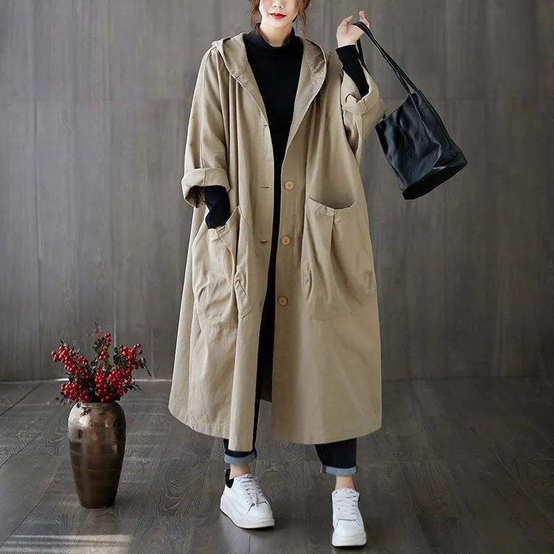 Hoodies women 2026 casual autumn features loose oversized pocket trench hooded casual wear long coat women's clothing