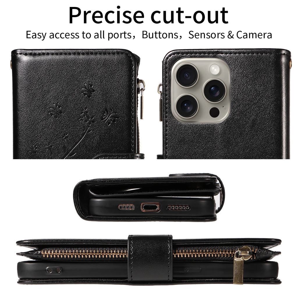 Fashionable Embossed Zipper Phone Case for Iphone 17Air 17 Pro Max17 Pro 17 PU Leather Anti-drop Anti-scratch Wallet-style Cover