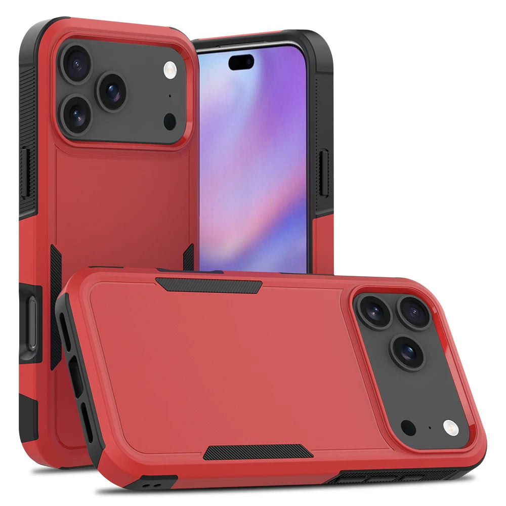 Heavy Duty Armor Shockproof Case For iPhone 17 Pro Max 17Air 16e 16 Plus TPU Frame Hard Plastic Phone Protective Cover Fundas Red