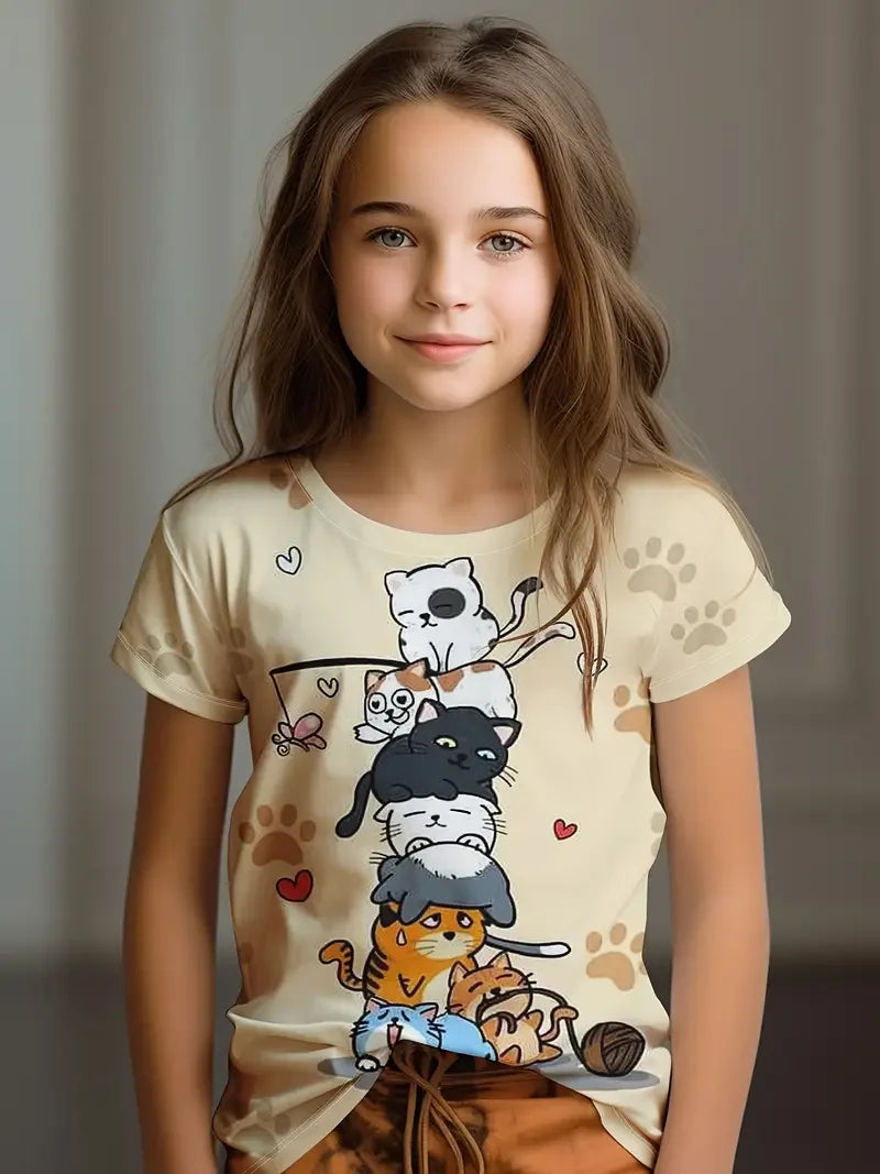 Kawaii Cat Cartoon T-Shirt S35TX3380 CHINA