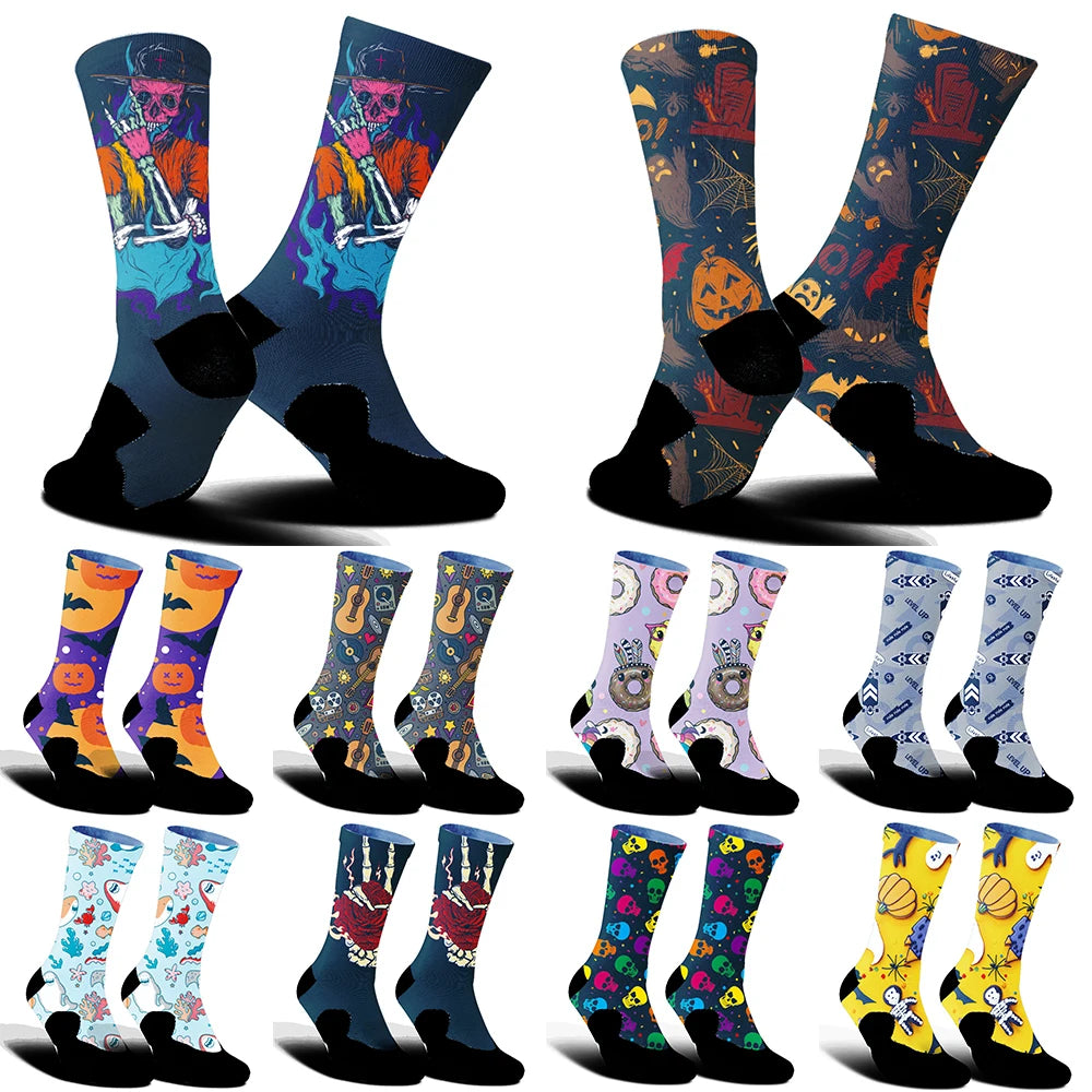 2025 Highway bike socks Skeleton Skateboarding Donut print Cycling socks New comfortable anti slip sports bike socks