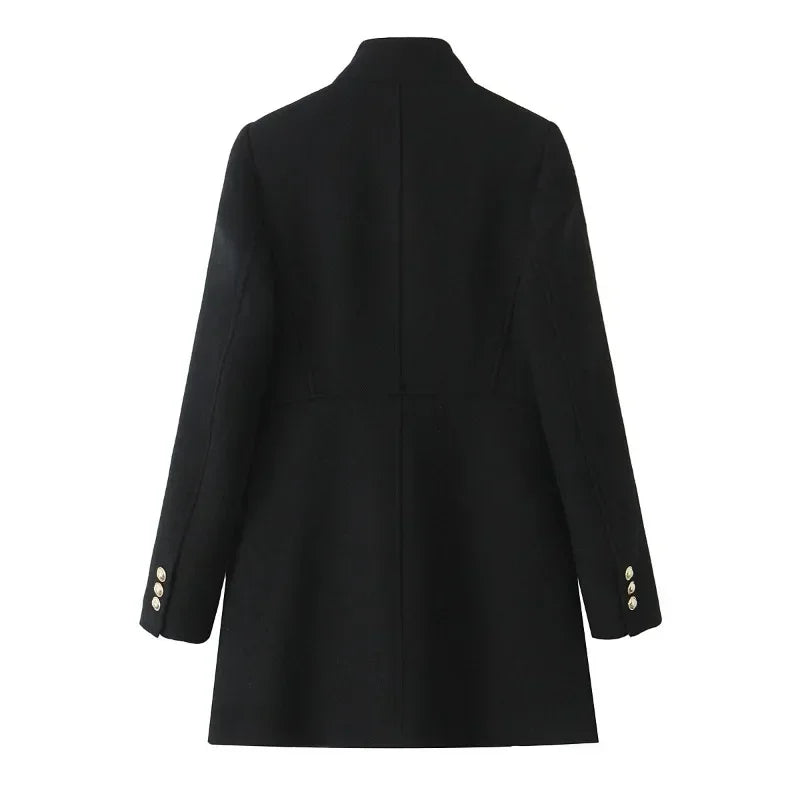 Woolen Coat Fall Fashion Black Long Coat Elegant And Pretty Women's Coats American Retro Autumn Outerwear Urban Coats