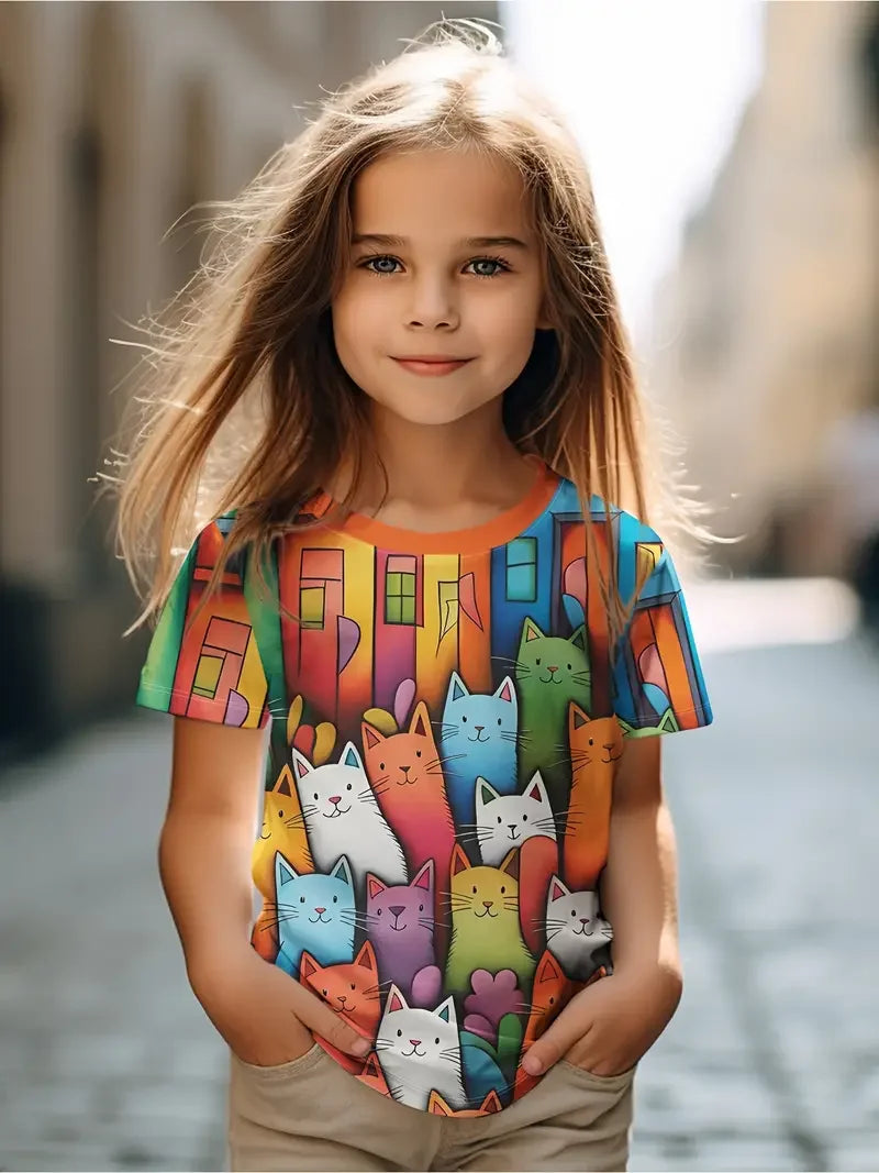 Kawaii Cat Cartoon T-Shirt S35TX3383 CHINA
