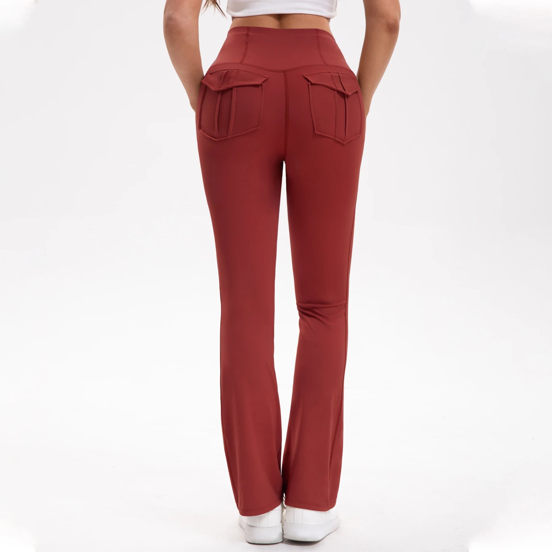 Women's High Waisted Flared Yoga Pants with Pockets Tummy Control Bootcut Leggings for Gym Fitness Casual Wear Red