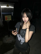 Seeslim Hotsweet Print Letter Graphic T Shirts Woman Clothes Short Sleeve Summer Tops 2000s Clothes Y2k Goth Tees Female Chic