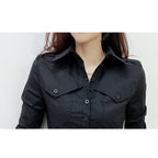 2026 New Fall Winter European Clothes Shirts Office Lady Pockets Blouses Fashion Sexy Button Up Women's Long Sleeve Tops 311127