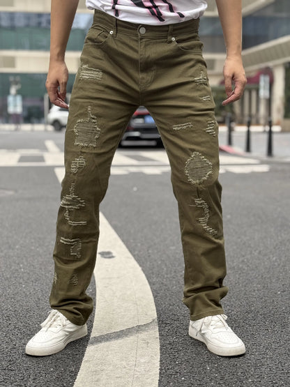 Fashionable Men's Jeans Exquisite Embroidery Patched And Mended Holes Trendy And Versatile Discounted And Free Shipping