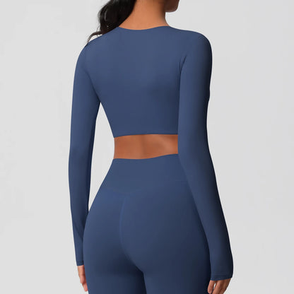 Yoga Shirts For Women Long Sleeve With Padded Fitness Running Gym Clothes Workout Dry Fit Breathable High Elastic Sports Top