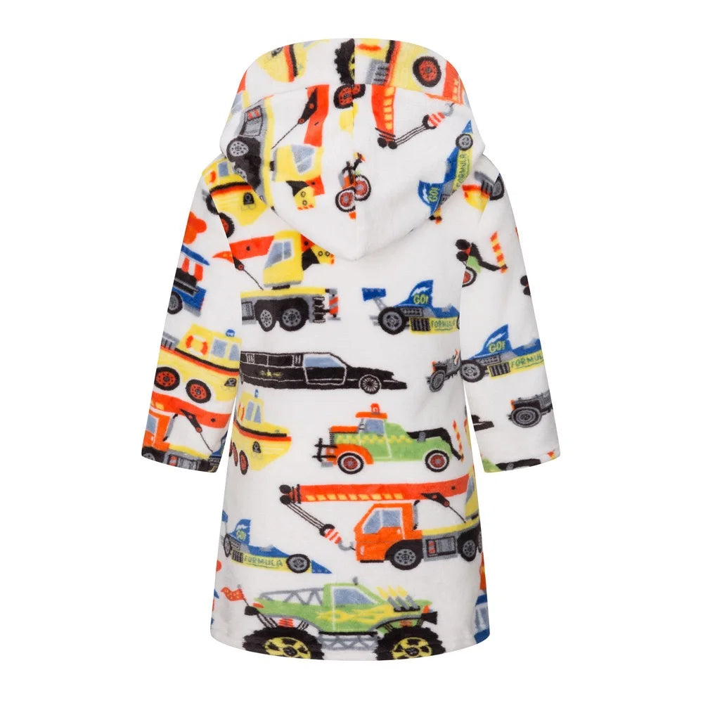 Car Print Flannel Bathrobe