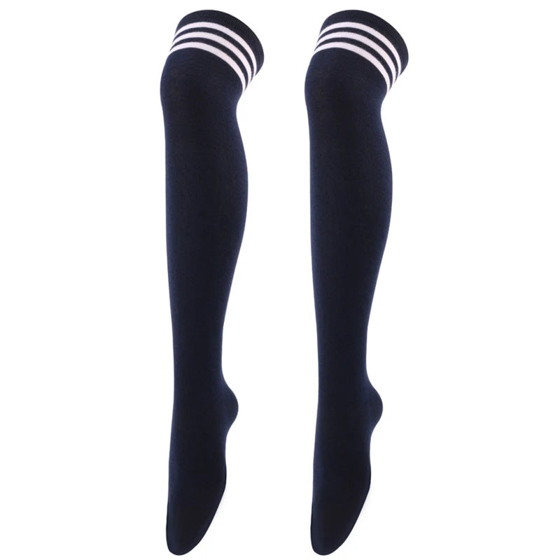 Black/White Striped Long Socks Women Sexy Over Knee Thigh High Socks Over The Knee Stockings Ladies Girls Warm Long Tube Socks ﻿ navy blue