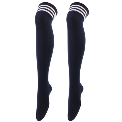 Black/White Striped Long Socks Women Sexy Over Knee Thigh High Socks Over The Knee Stockings Ladies Girls Warm Long Tube Socks ﻿ navy blue