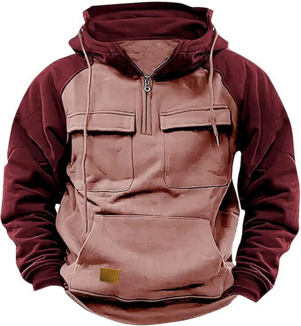 Men's Casual Hooded Sweatshirt Autumn Winter Fashionable Loose Workwear Multiple Pockets Youthful Design Long-Sleeved Hoodie Pink China Mainland