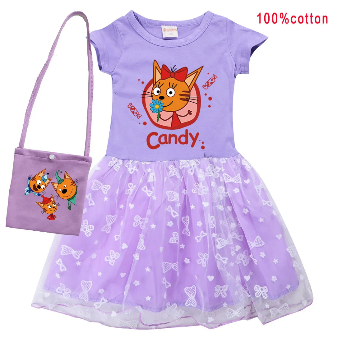 Kid-e-cats Clothes Kids Three Kitten Russian Cartoon Clothing Baby Girl Halloween Costume Dresses Children Princess Vestidos Bag SUIT 5