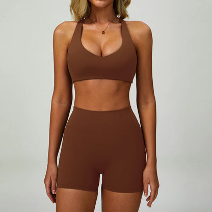 2-3PCS Yoga Suit Women Tracksuit Sports Bra High Waist Leggings Shorts Outfit Gym Set Fitness Push Up Workout Clothes Sportswear Sand brown Set 4 China Mainland