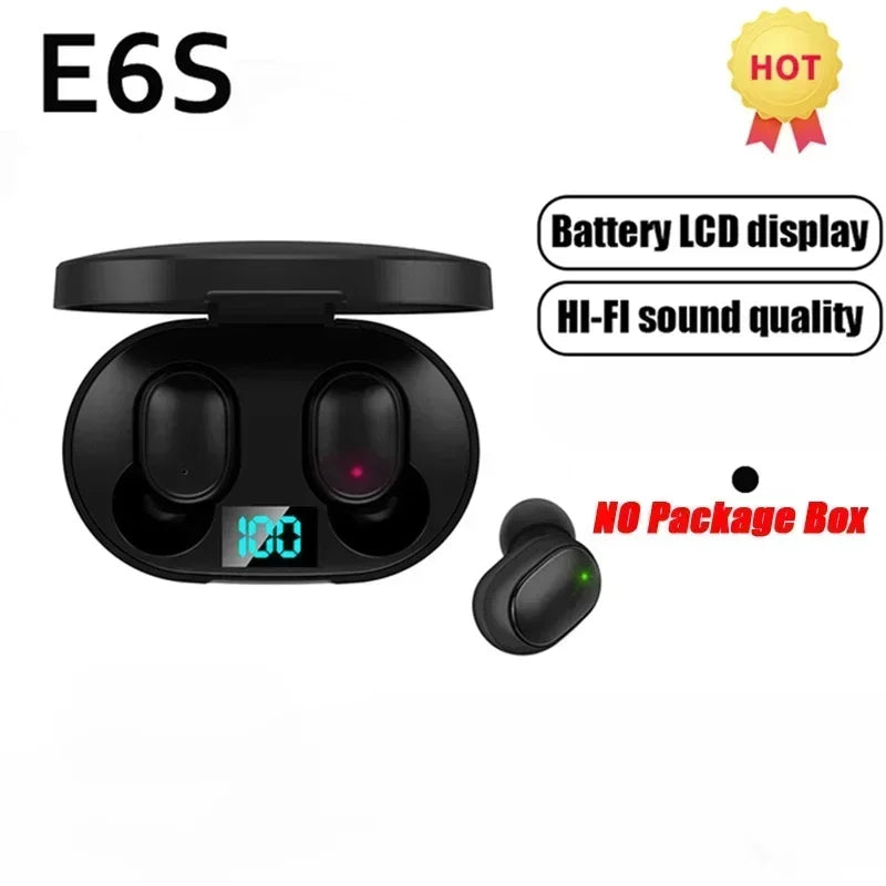 E6S TWS Bluetooth Earphones Wireless Noise Cancelling Headset with Microphone Waterproof In-Ear Earbuds for Sports And Video Game black