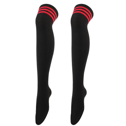 Black/White Striped Long Socks Women Sexy Over Knee Thigh High Socks Over The Knee Stockings Ladies Girls Warm Long Tube Socks ﻿ black red