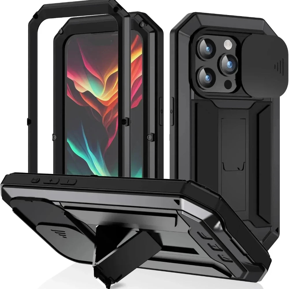 Heavy Duty Rugged Metal Case for iPhone, Case for iPhone 17 16 15 14, 13 Pro Max, Screw Military Shockproof Cover with Screen Ca