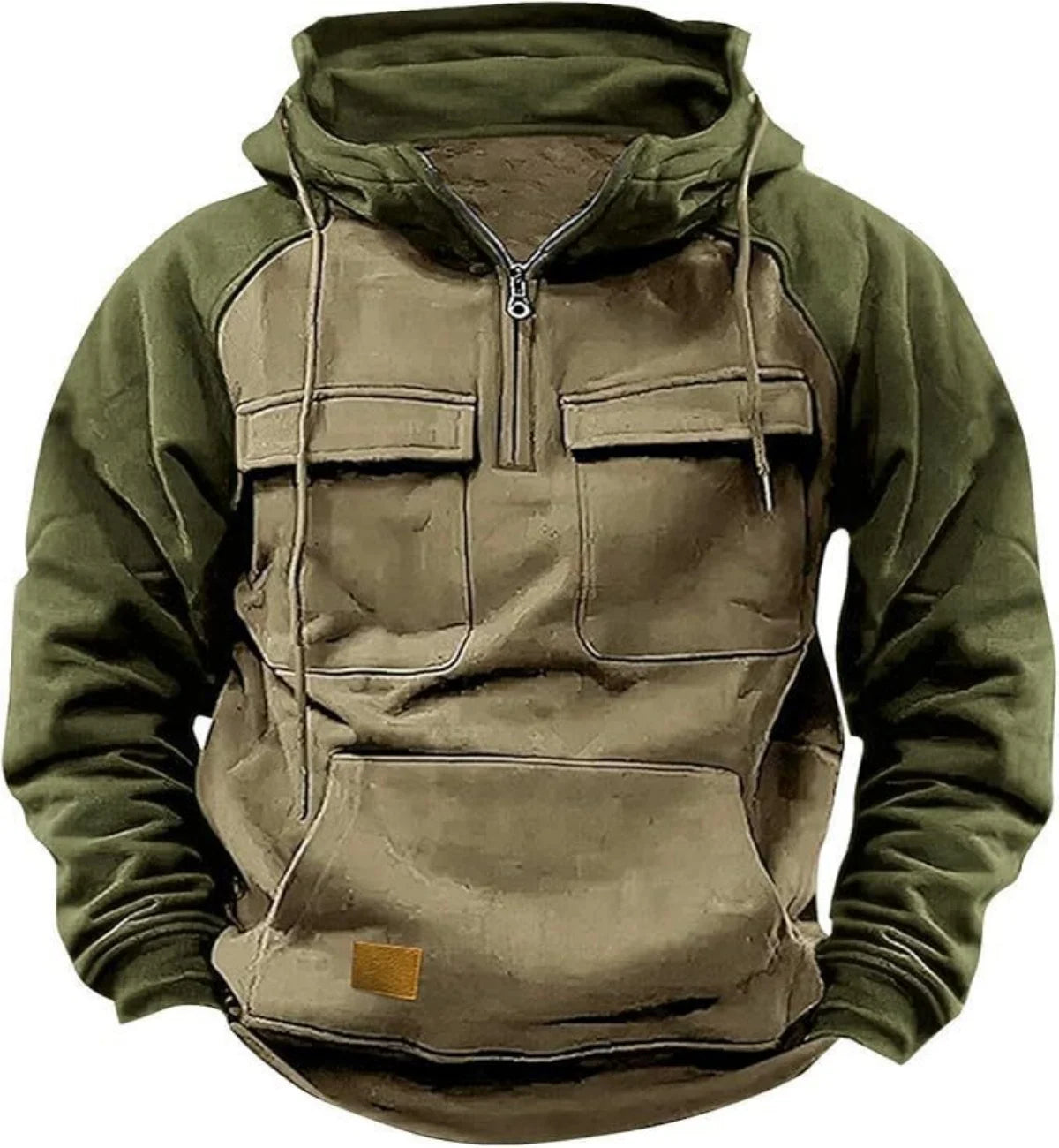 Men's Casual Hooded Sweatshirt Autumn Winter Fashionable Loose Workwear Multiple Pockets Youthful Design Long-Sleeved Hoodie Beige China Mainland