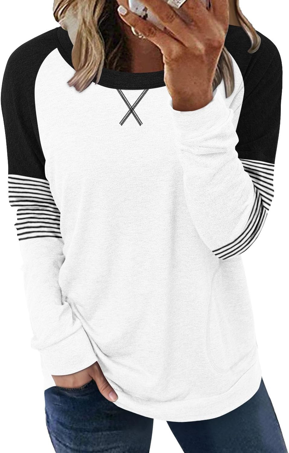 Women's Long Sleeve Crewneck Sweatshirt - Casual Loose Fit Top