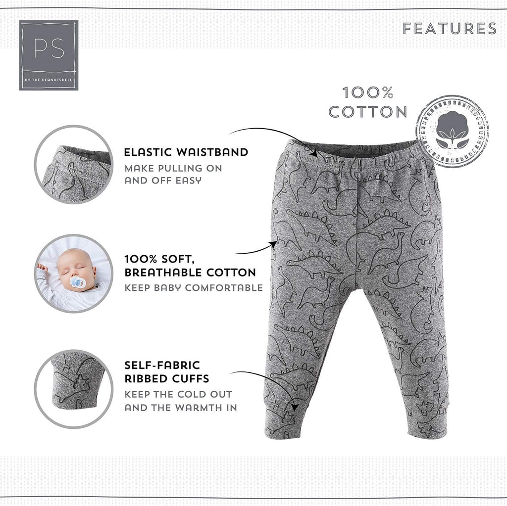 Peanutshell 5-Pack Toddler Pants Set for Boys and Girls - 100% Cotton, Suitable for Ages 0-24 Months - Dinosaur Theme