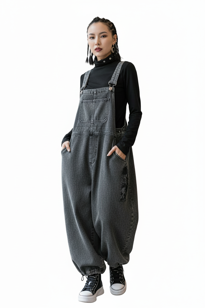 CHICEVER Casual Denim Jumpsuits For Women Overalls Square Collar Sleeveless Designer Black Full Length Pant Female 2024 Clothing