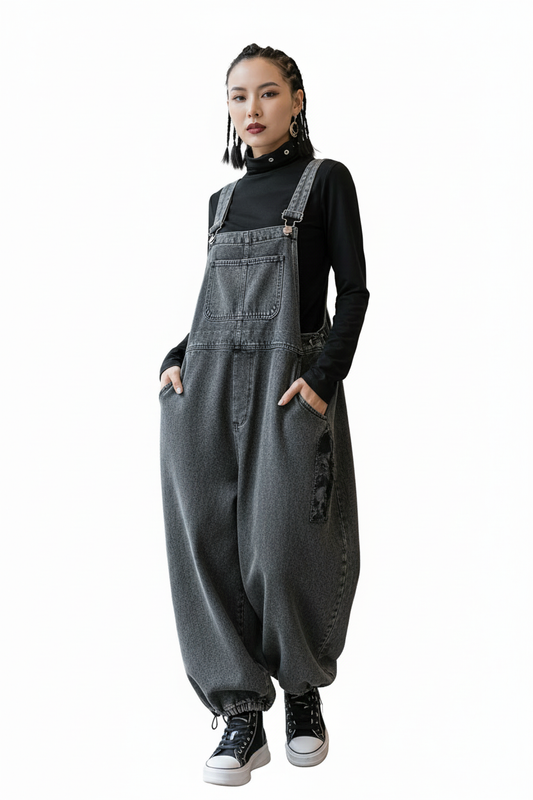 Black Denim Jumpsuit Clear Background 2