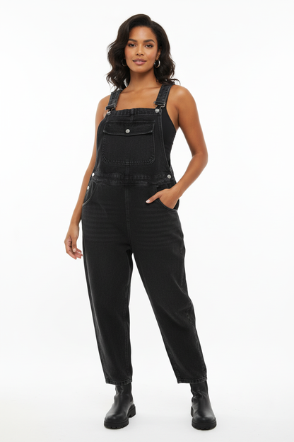 CHICEVER Casual Denim Jumpsuits For Women Overalls Square Collar Sleeveless Designer Black Full Length Pant Female 2024 Clothing