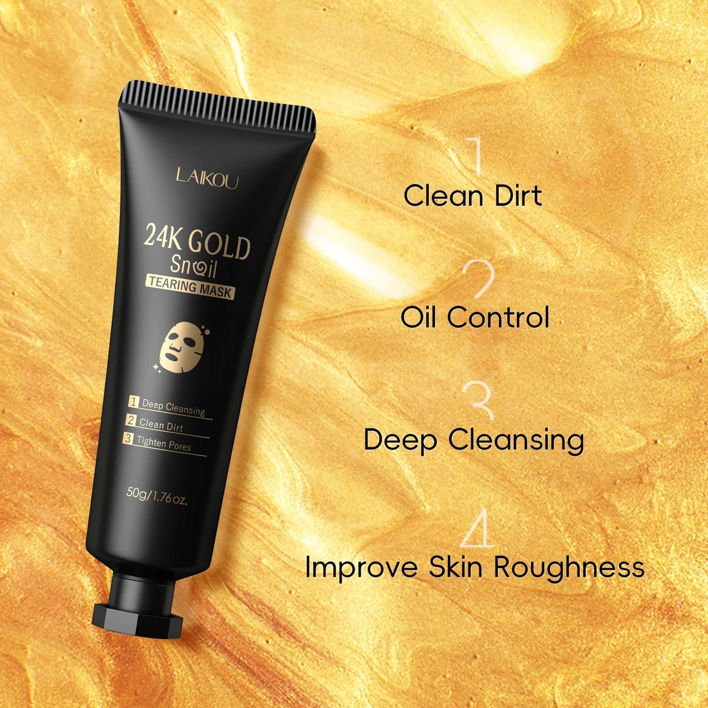 COMFORTH 24K Gold Snail Tearing Mask for deep cleansing, oil control, and improved skin roughness. Black tube with gold accents.