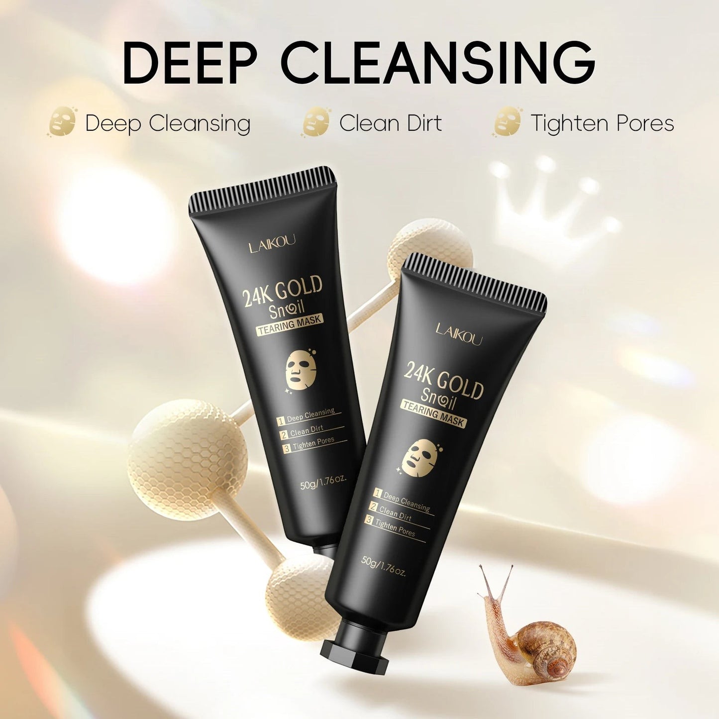 COMFORTH 24K Gold Snail Tearing Mask for deep cleansing, pore tightening, and oil control. Black tube packaging.