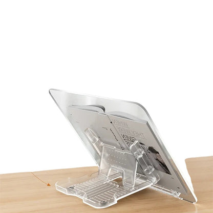 COMFORTH clear acrylic book stand for hands-free reading, adjustable and foldable desk organizer.