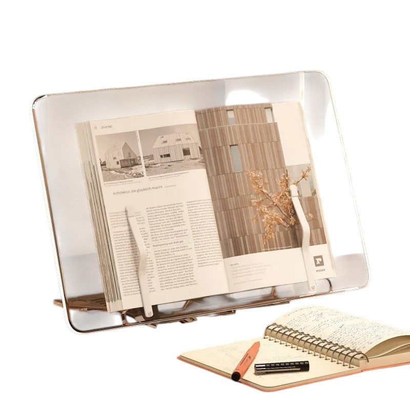 COMFORTH Clear acrylic adjustable book stand for hands-free reading, with a foldable design for study or office.