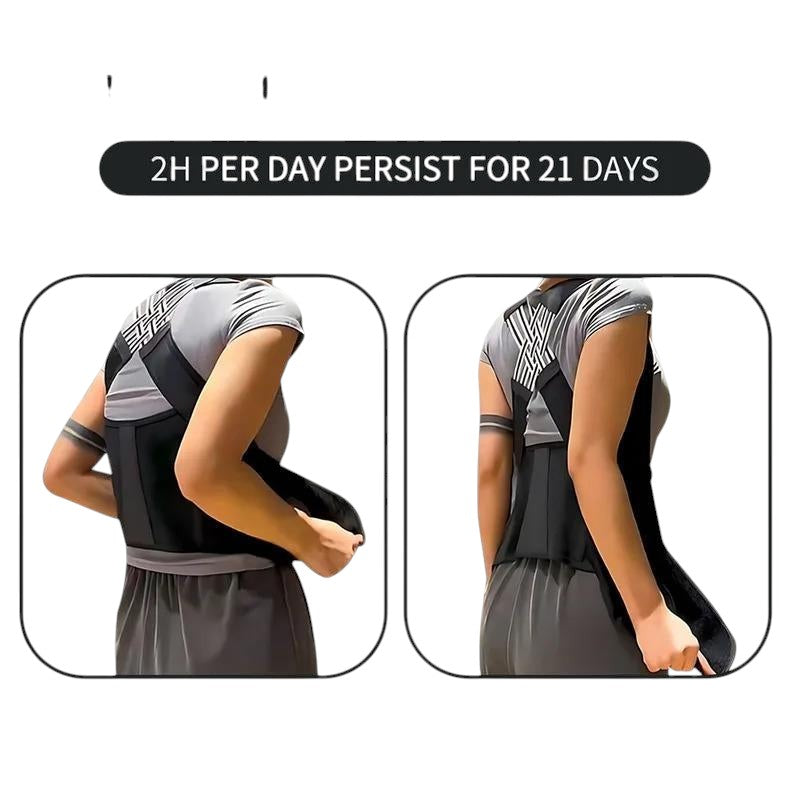 COMFORT adjustable black posture corrector back brace with adjustable straps for men and women.