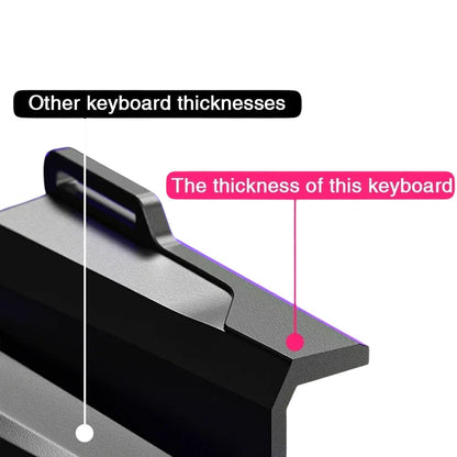 COMFORTH AULA WIN60 RGB magnetic gaming keyboard, showing its slim profile compared to other keyboards.