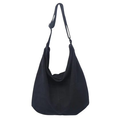 COMFORT black canvas shoulder tote bag with adjustable strap, perfect for everyday use.