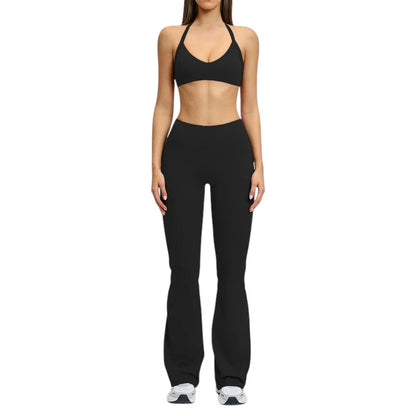 COMFORT black high-waisted flare yoga pants with a flattering silhouette and breathable fabric.
