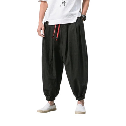 Comfortable Loose Fit Linen Blend Harem Pants Black